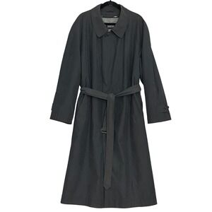 VTG 90s Newport Harbor Mens Trench Coat 44R Gray All Weather Zip Out Lining Long